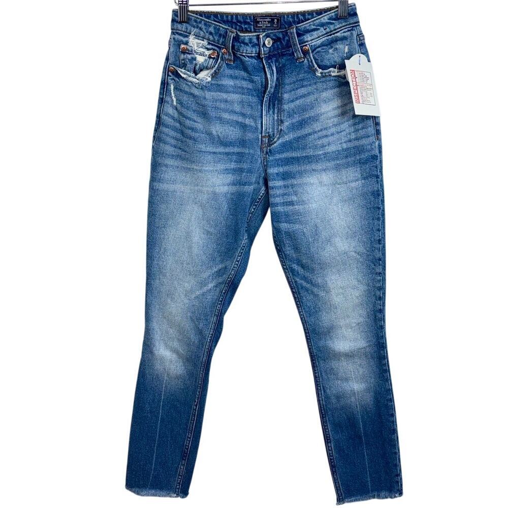 Abercrombie & Fitch Simone High Rise Slim Blue Denim Distressed Jeans Size 26 2